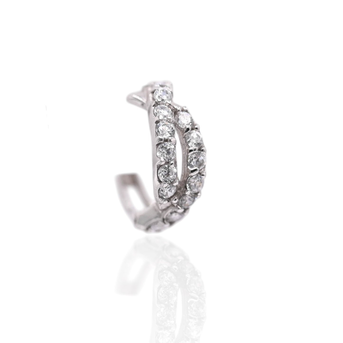 Cubic Zirconia Twist Hoop Earrings 14K White Gold 4.34mm Thick/12.30mm Diameter