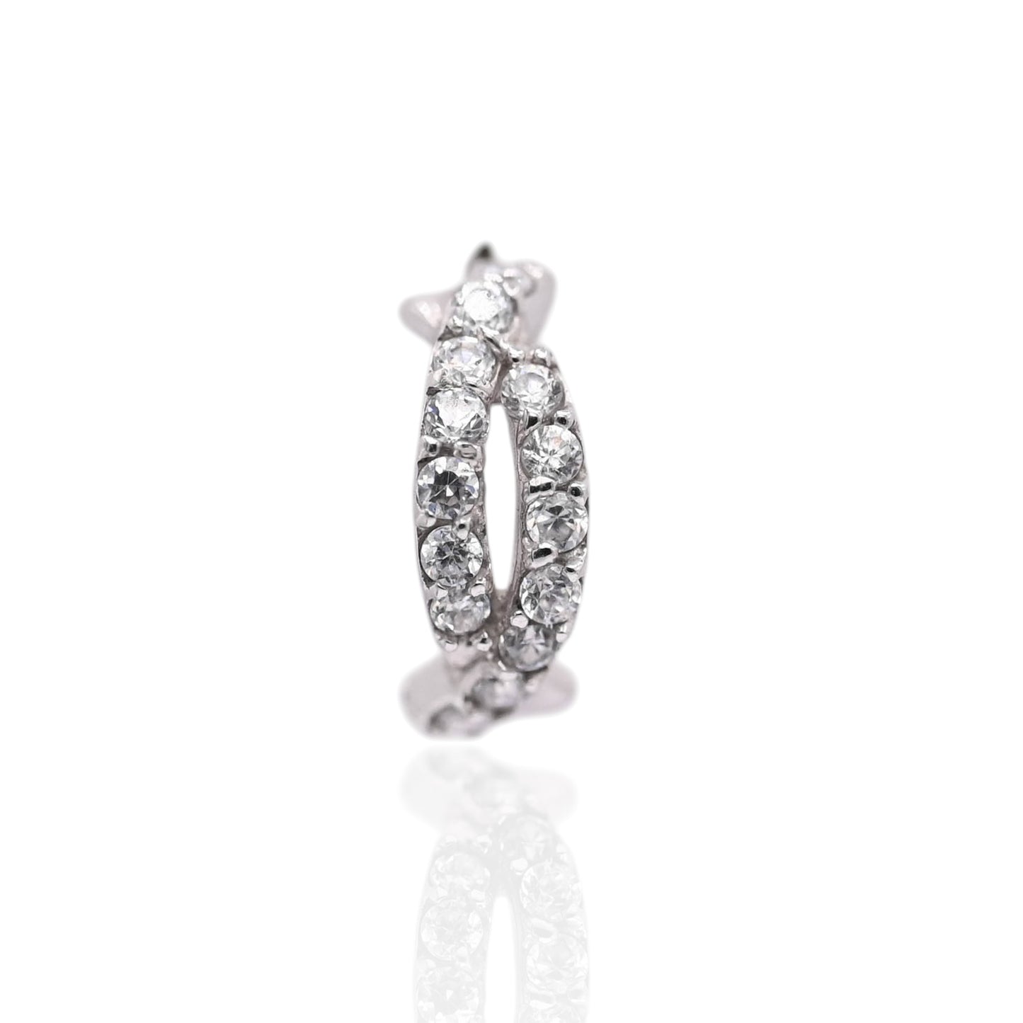 Cubic Zirconia Twist Hoop Earrings 14K White Gold 4.34mm Thick/12.30mm Diameter