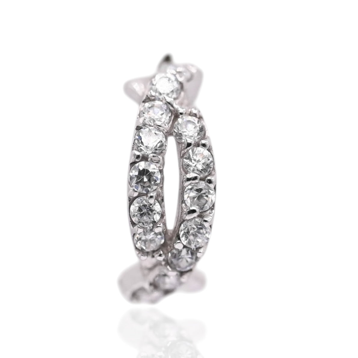 Cubic Zirconia Twist Hoop Earrings 14K White Gold 4.34mm Thick/12.30mm Diameter
