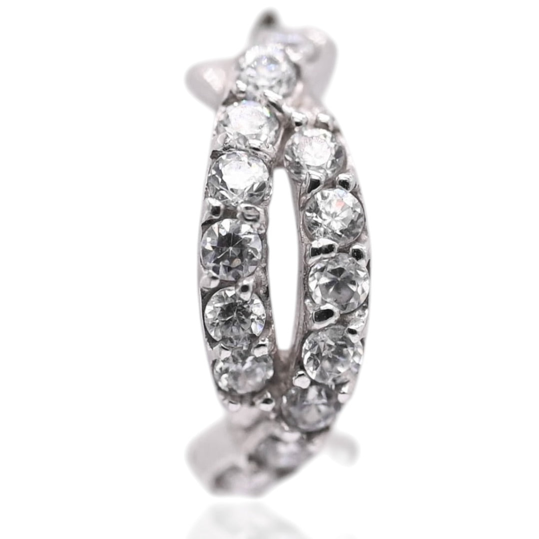 Cubic Zirconia Twist Hoop Earrings 14K White Gold 4.34mm Thick/12.30mm Diameter