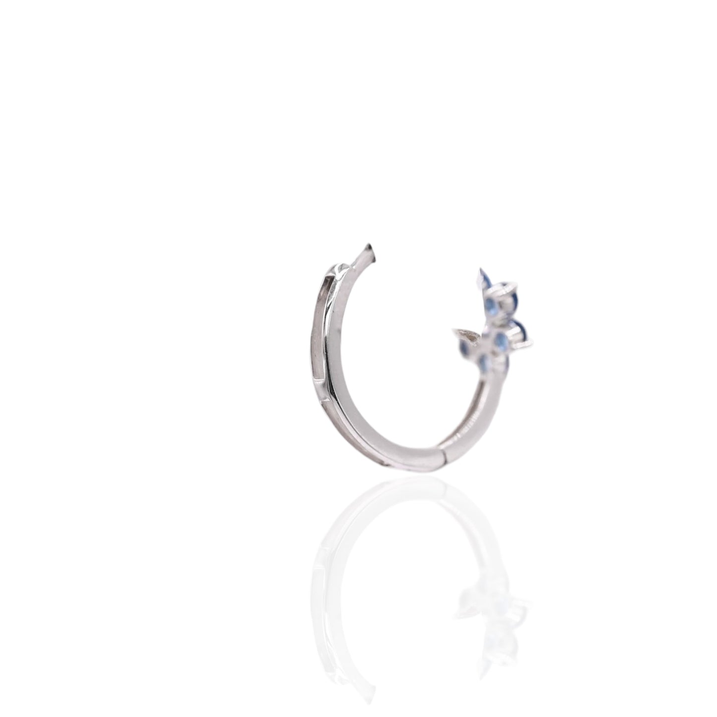 Blue and White Cubic Zirconias Flower Hoop Earrings 14K White Gold 1.90mm Thick/17.04mm Diameter