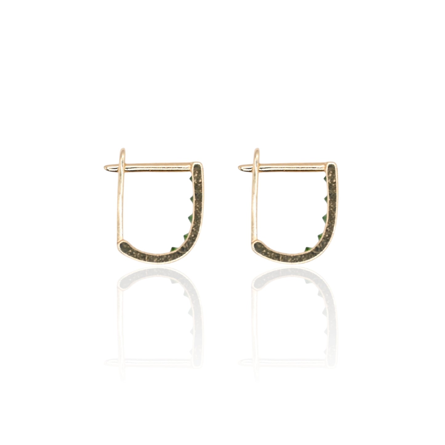 Emerald Channel Set U-Shaped Hoop Earrings 14K Yellow Gold 2.20mm Thick/7.86mm Diameter