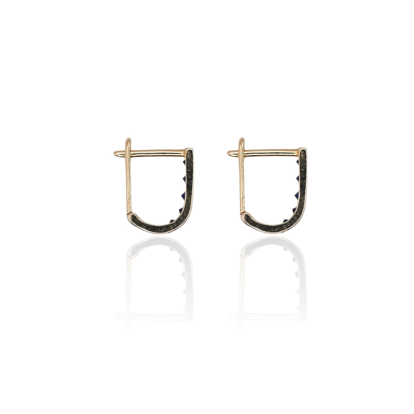 Sapphire Channel Set U-Shaped Hoop Earrings 14K Yellow Gold 2.21mm Thick/7.44mm Diameter