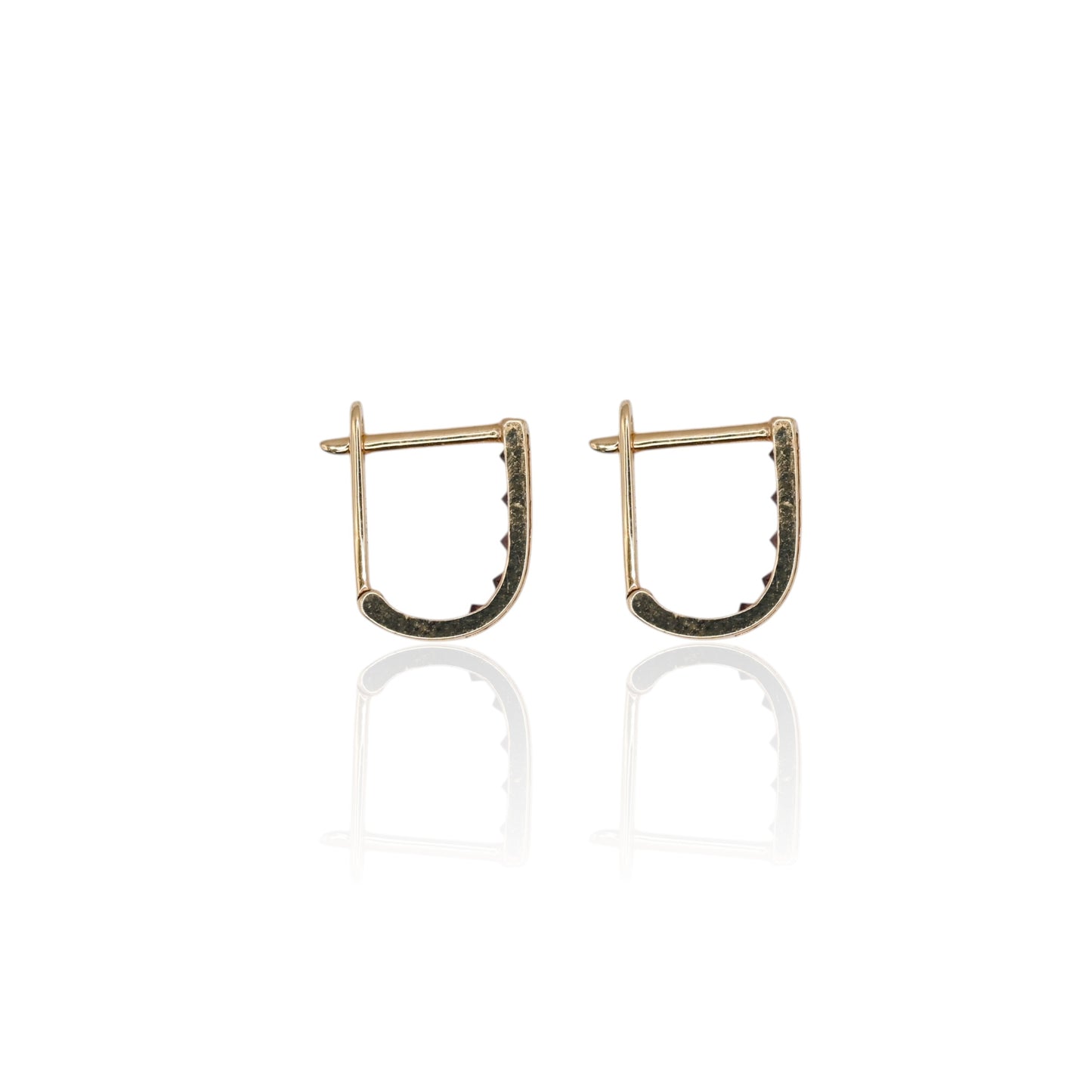Garnet Channel Set U-Shaped Hoop Earrings 14K Yellow Gold 2.08mm Thick/7.74mm Diameter
