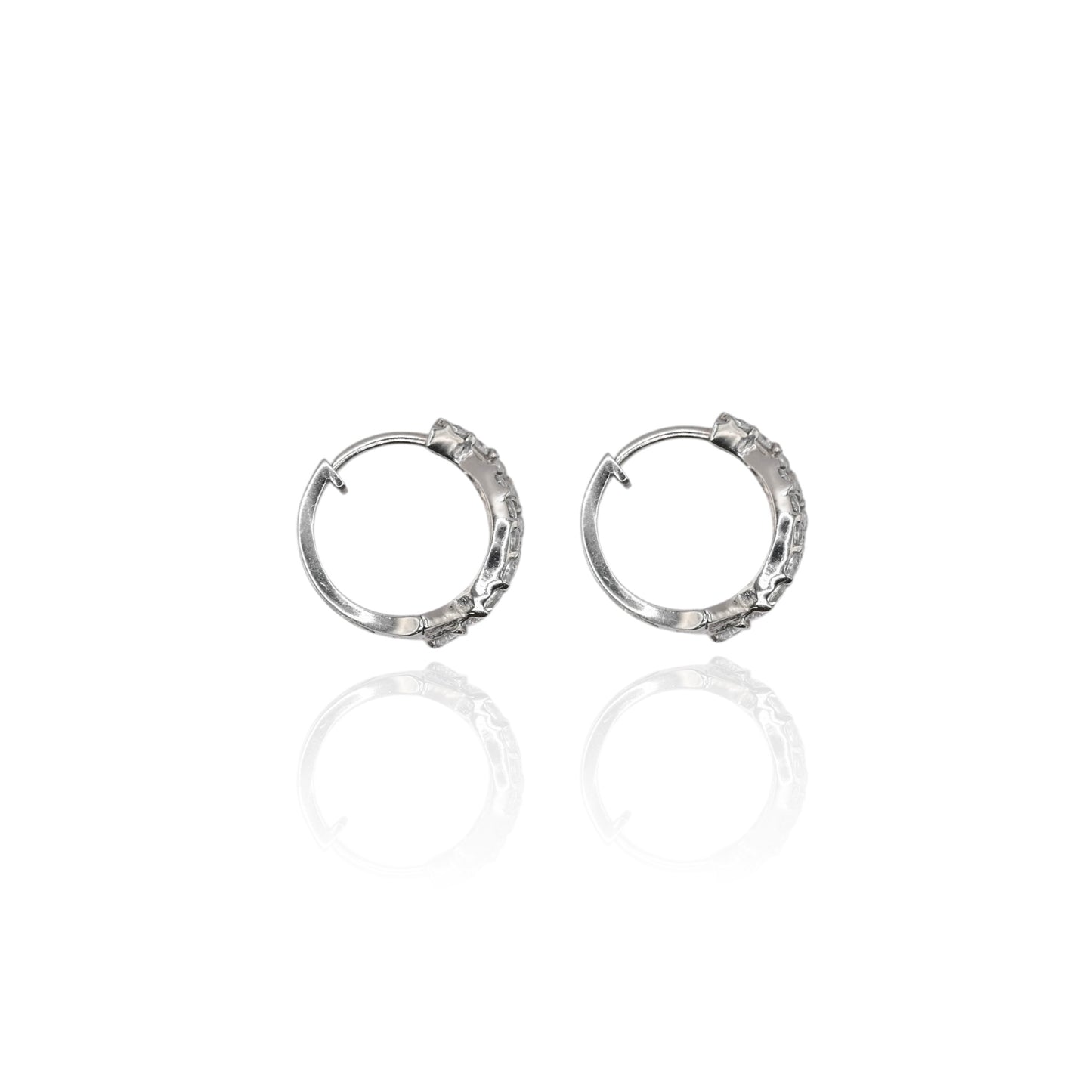 Cubic Zirconia Twist Hoop Earrings 14K White Gold 4.34mm Thick/12.30mm Diameter