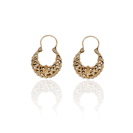 Ornate Hoop Earrings 14K Yellow Gold 3.63mm Thick/14.66mm Diameter