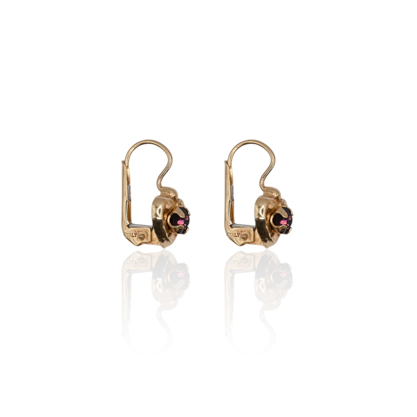 Purple Cubic Zirconia Heart Lever Back Earrings 14K Yellow Gold