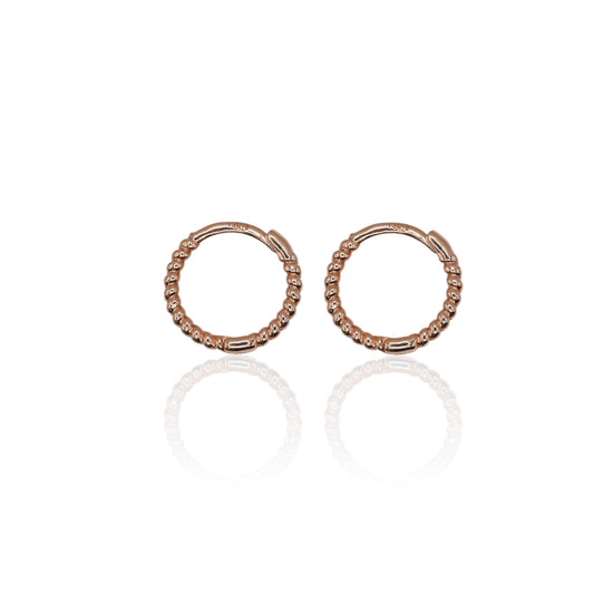 Beaded Twist Hoop Huggie Earrings 14K Rose Gold 1.8mm Thick/12.5mm Diameter
