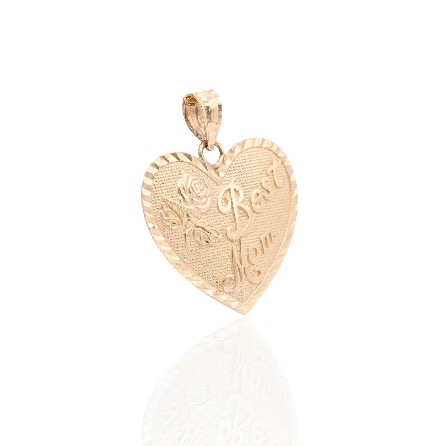 Vintage Inspired Best Mom Heart Pendant 14K Yellow Gold