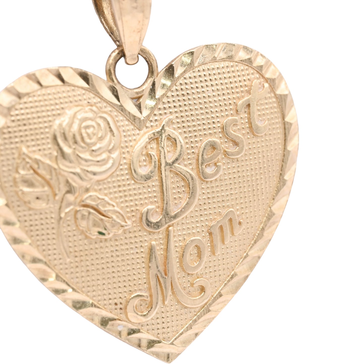 Vintage Inspired Best Mom Heart Pendant 14K Yellow Gold