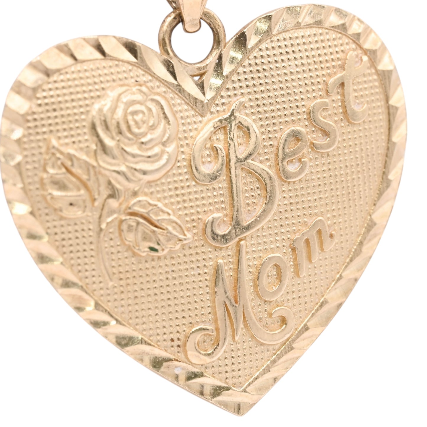 Vintage Inspired Best Mom Heart Pendant 14K Yellow Gold