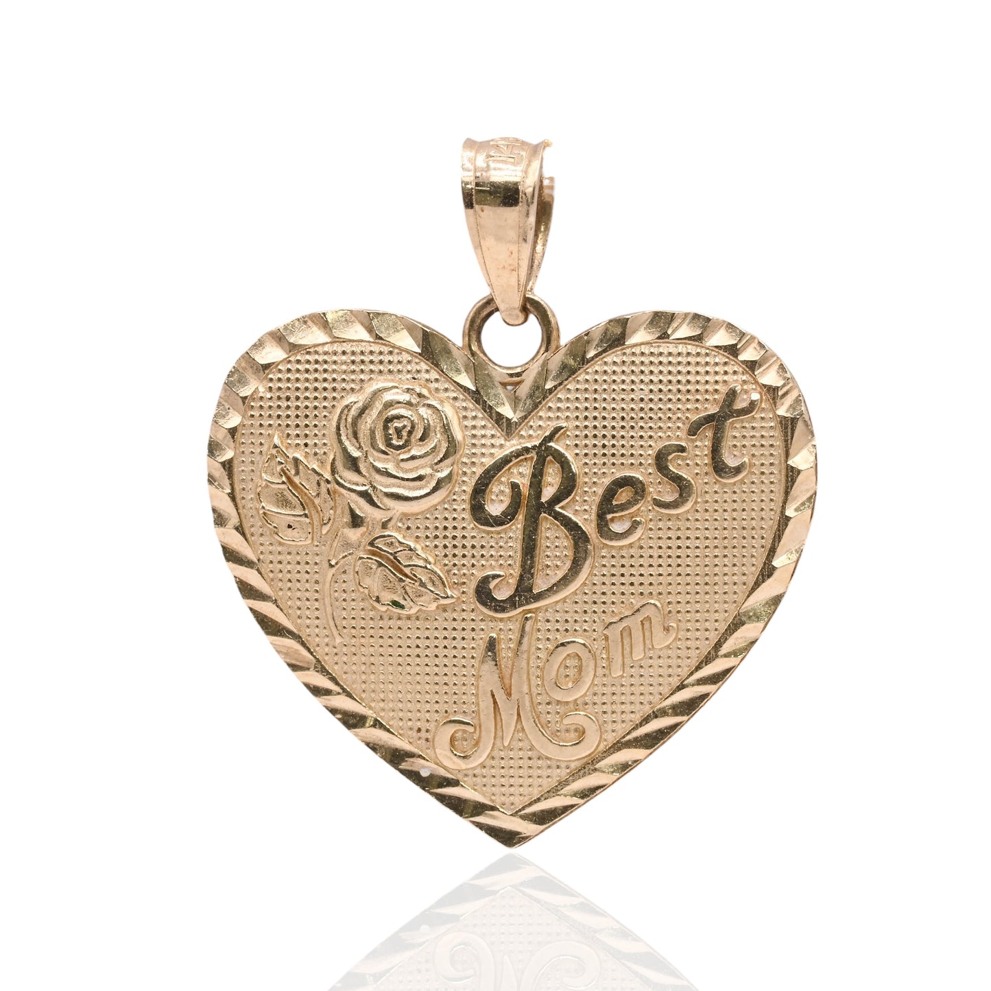 Vintage Inspired Best Mom Heart Pendant 14K Yellow Gold