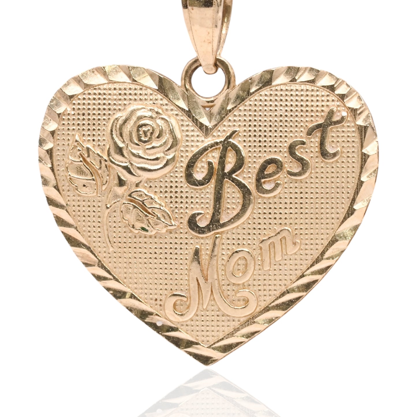 Vintage Inspired Best Mom Heart Pendant 14K Yellow Gold