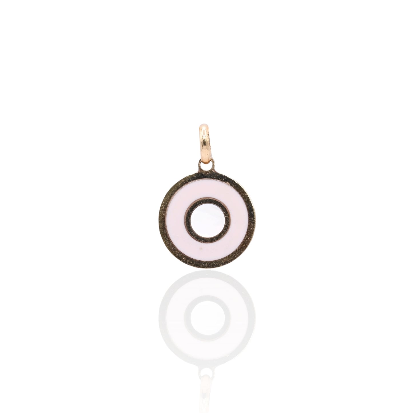 Mother of Pearl and Pink Enamel Round Pendant 14K Yellow Gold