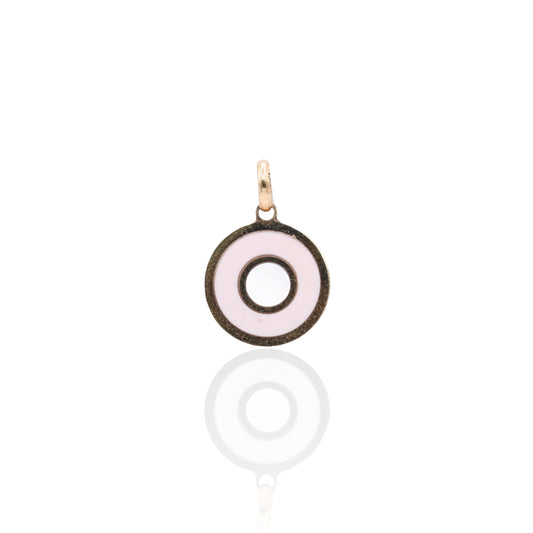 Mother of Pearl and Pink Enamel Round Pendant 14K Yellow Gold