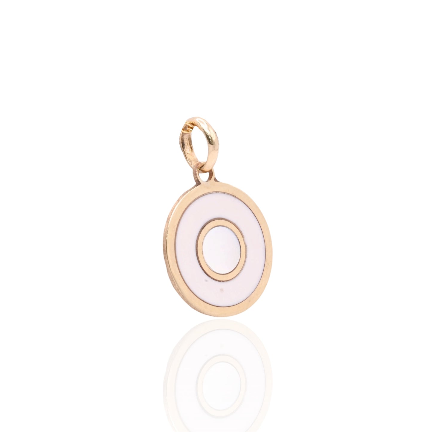 Mother of Pearl and Pink Enamel Round Pendant 14K Yellow Gold
