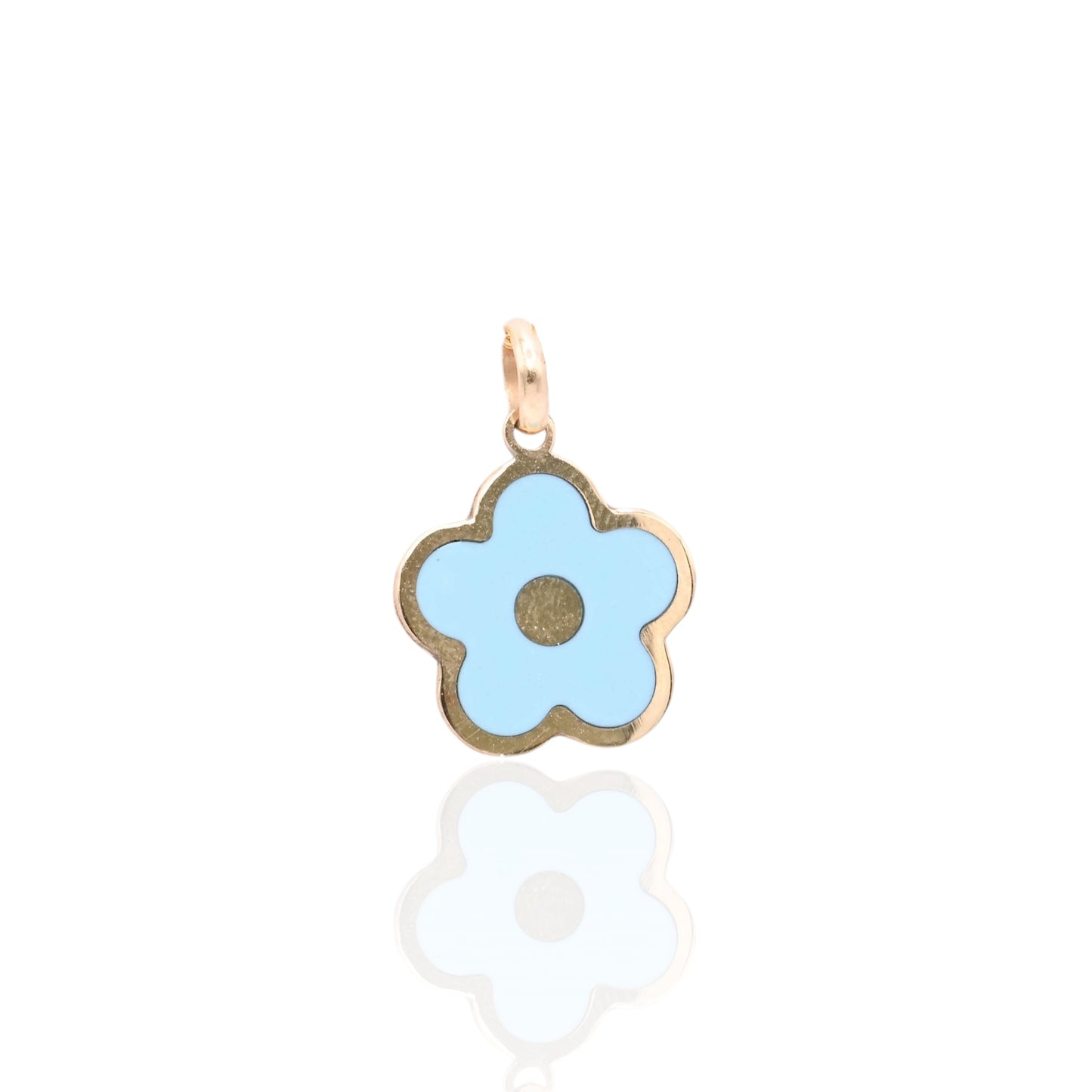 Blue Enamel Flower Pendant 14K Yellow Gold