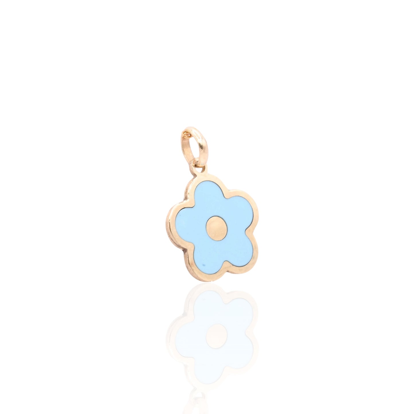Blue Enamel Flower Pendant 14K Yellow Gold