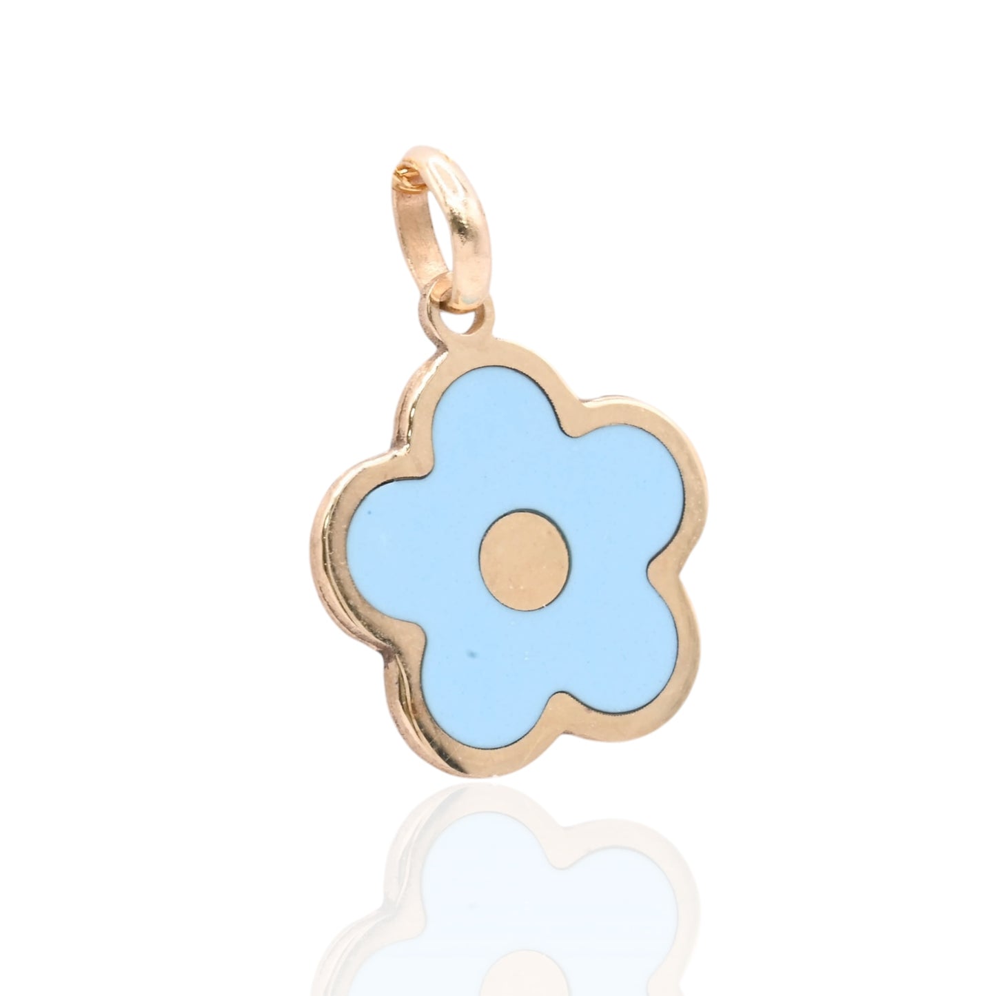 Blue Enamel Flower Pendant 14K Yellow Gold
