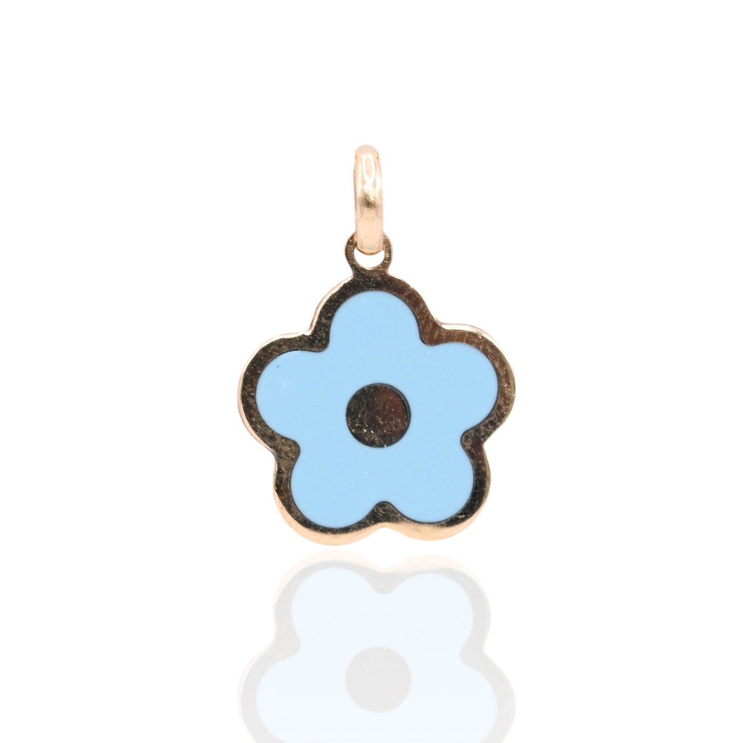 Blue Enamel Flower Pendant 14K Yellow Gold