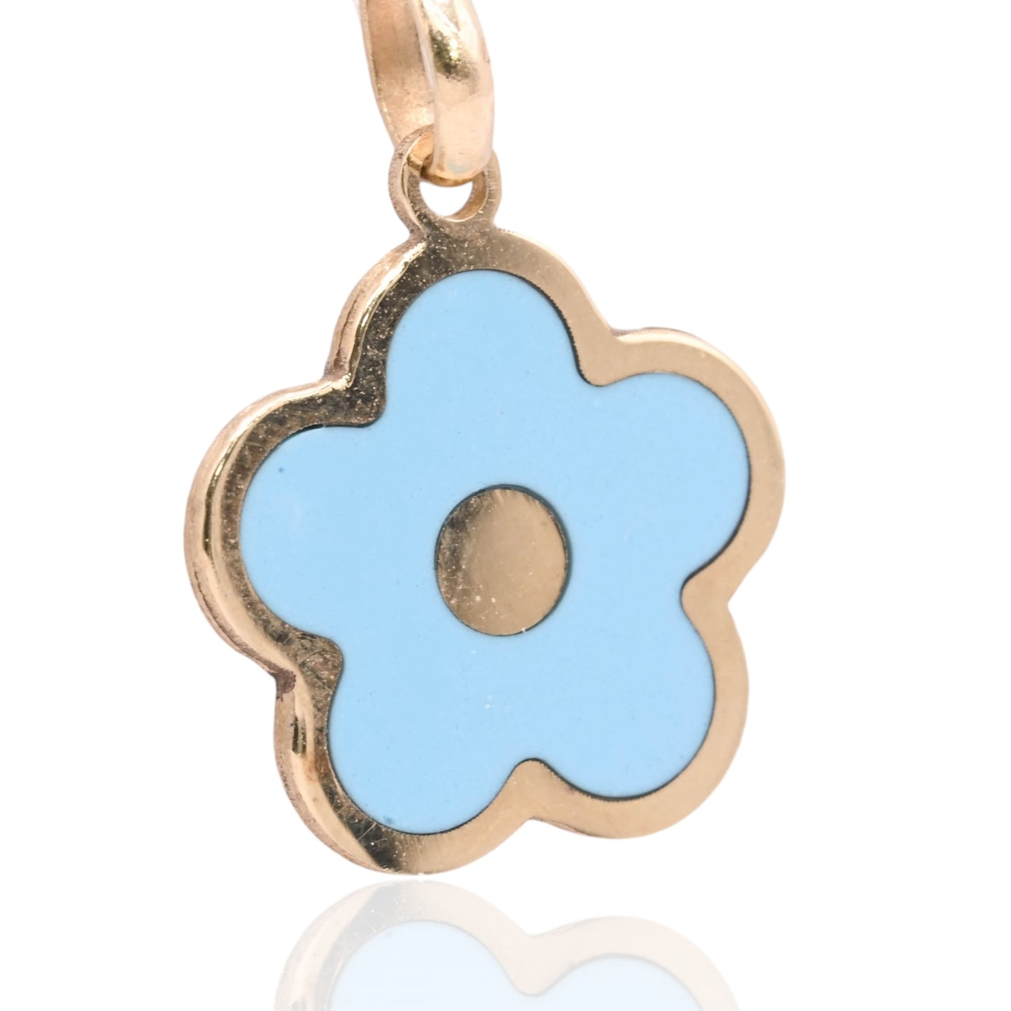 Blue Enamel Flower Pendant 14K Yellow Gold