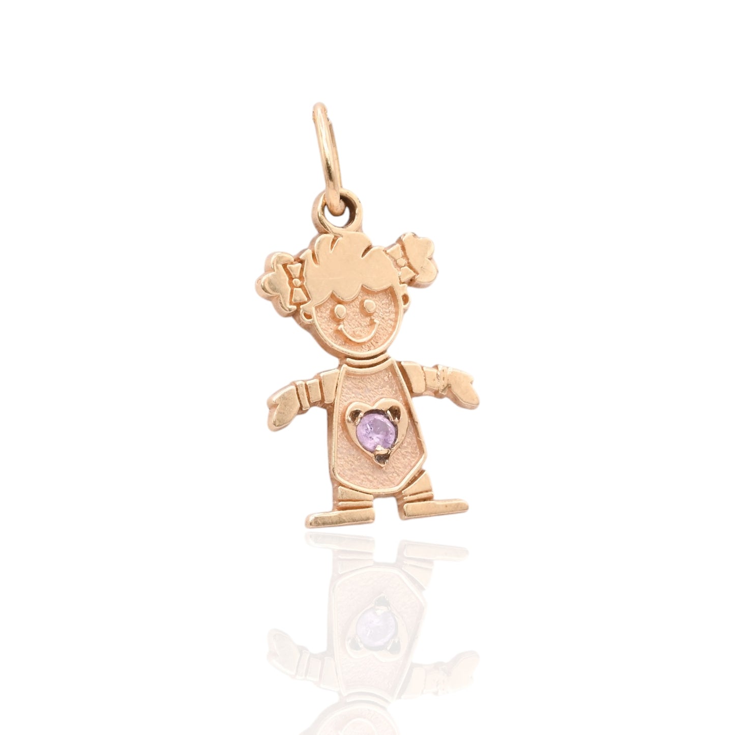 Little Girl with Pink CZ Pendant 14K Yellow Gold