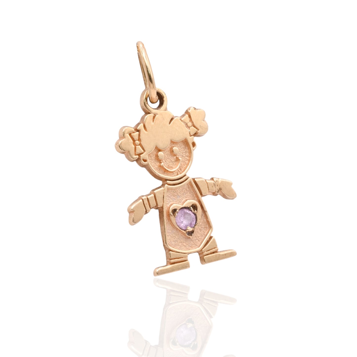 Little Girl with Pink CZ Pendant 14K Yellow Gold