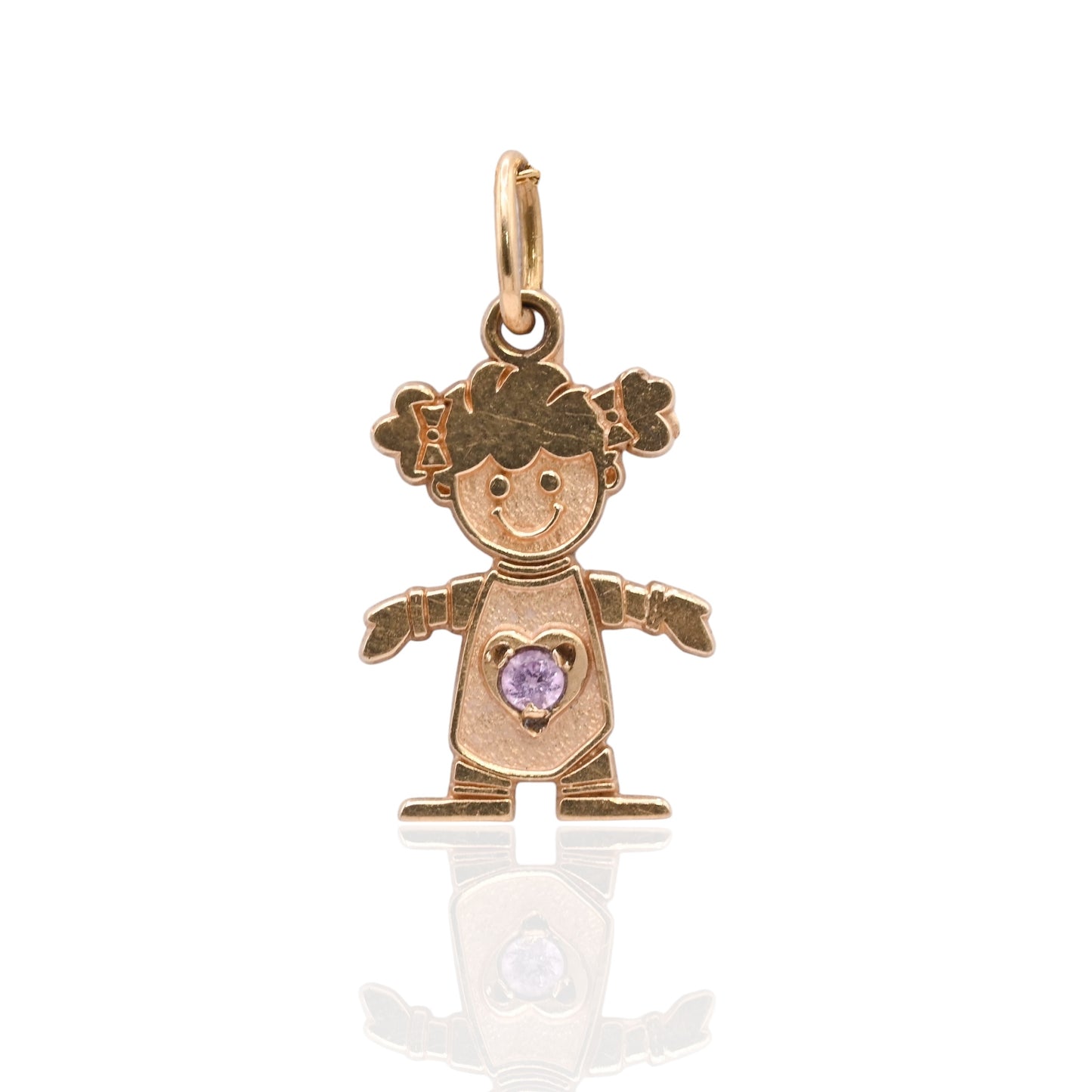 Little Girl with Pink CZ Pendant 14K Yellow Gold