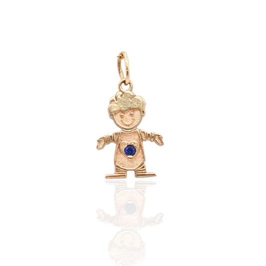 Little Boy with Synthetic Sapphire Pendant 14K Yellow Gold