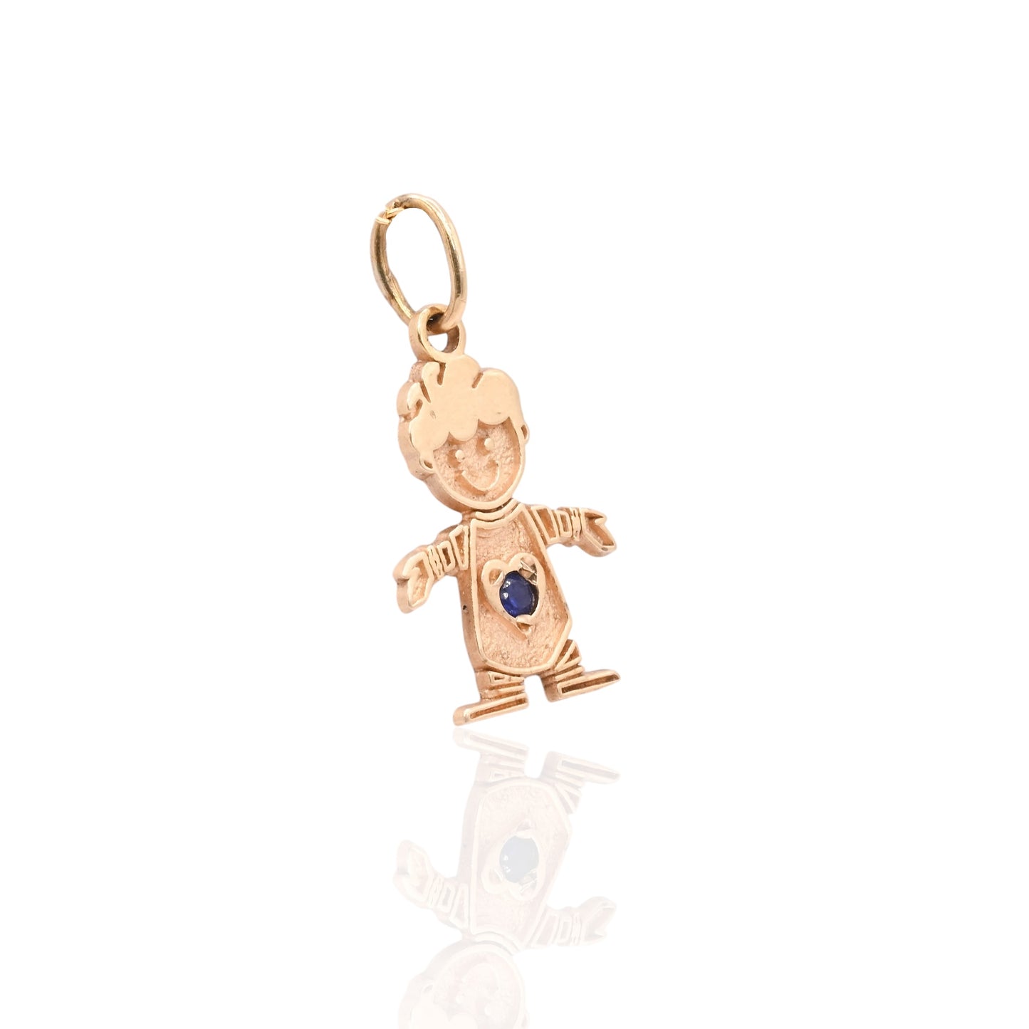 Little Boy with Synthetic Sapphire Pendant 14K Yellow Gold