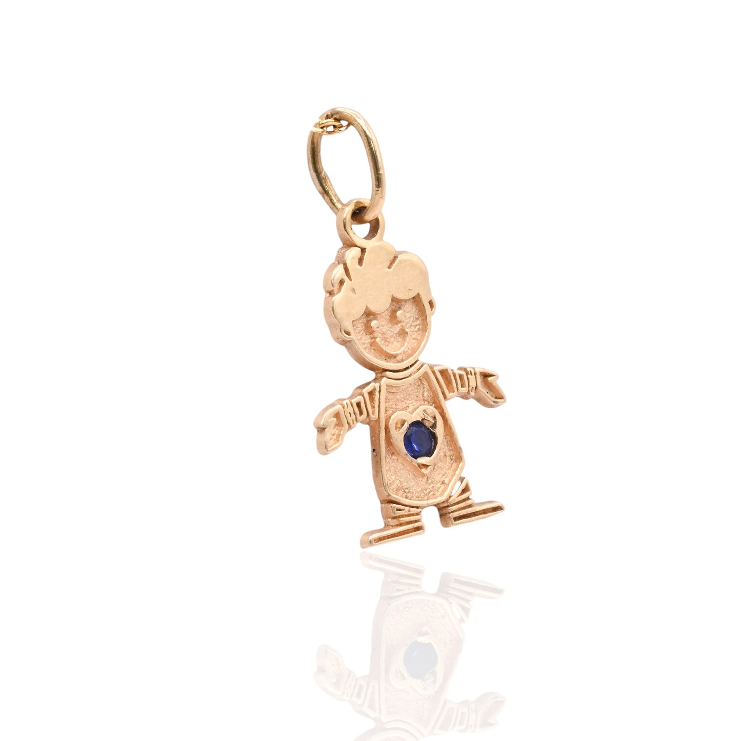 Little Boy with Synthetic Sapphire Pendant 14K Yellow Gold