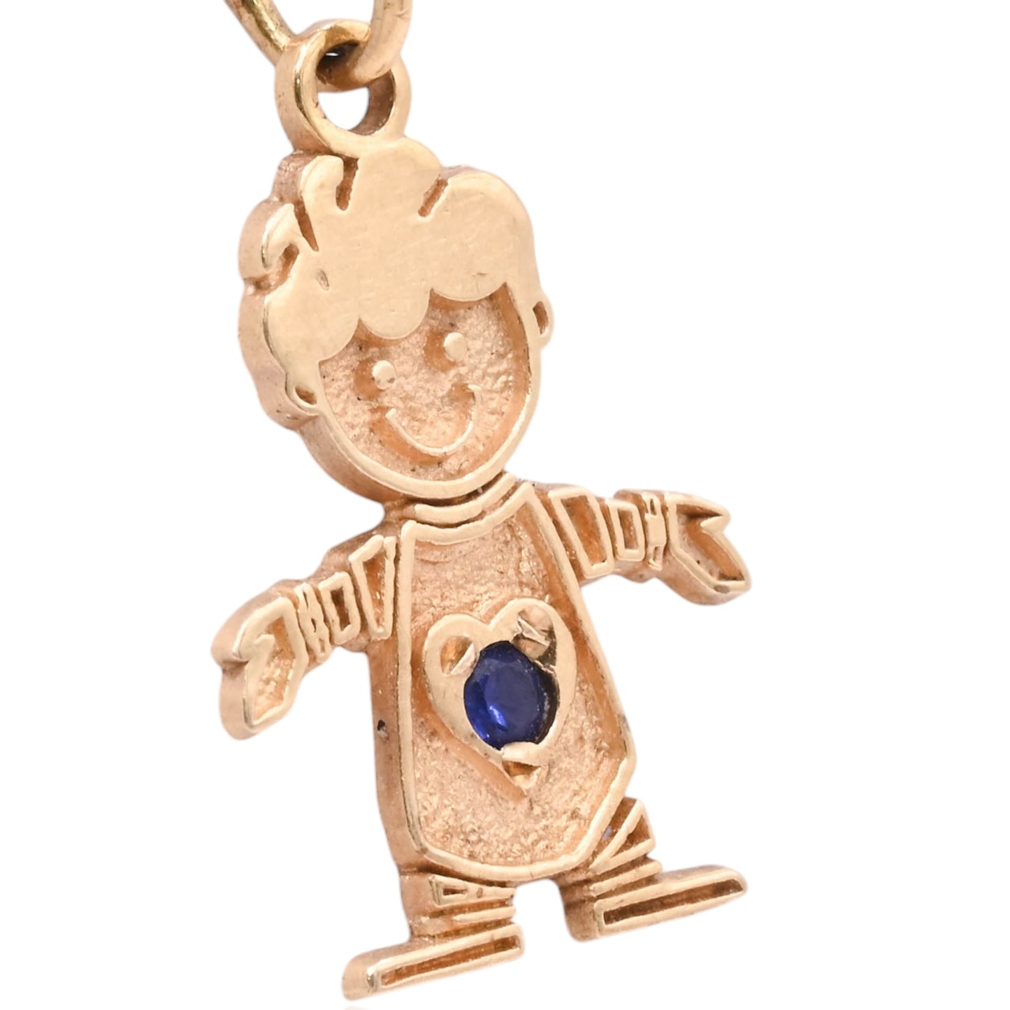 Little Boy with Synthetic Sapphire Pendant 14K Yellow Gold