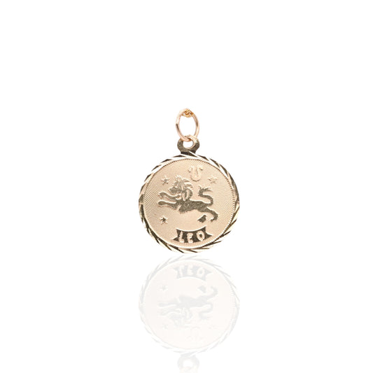 Round Leo Zodiac Pendant 14K Yellow Gold