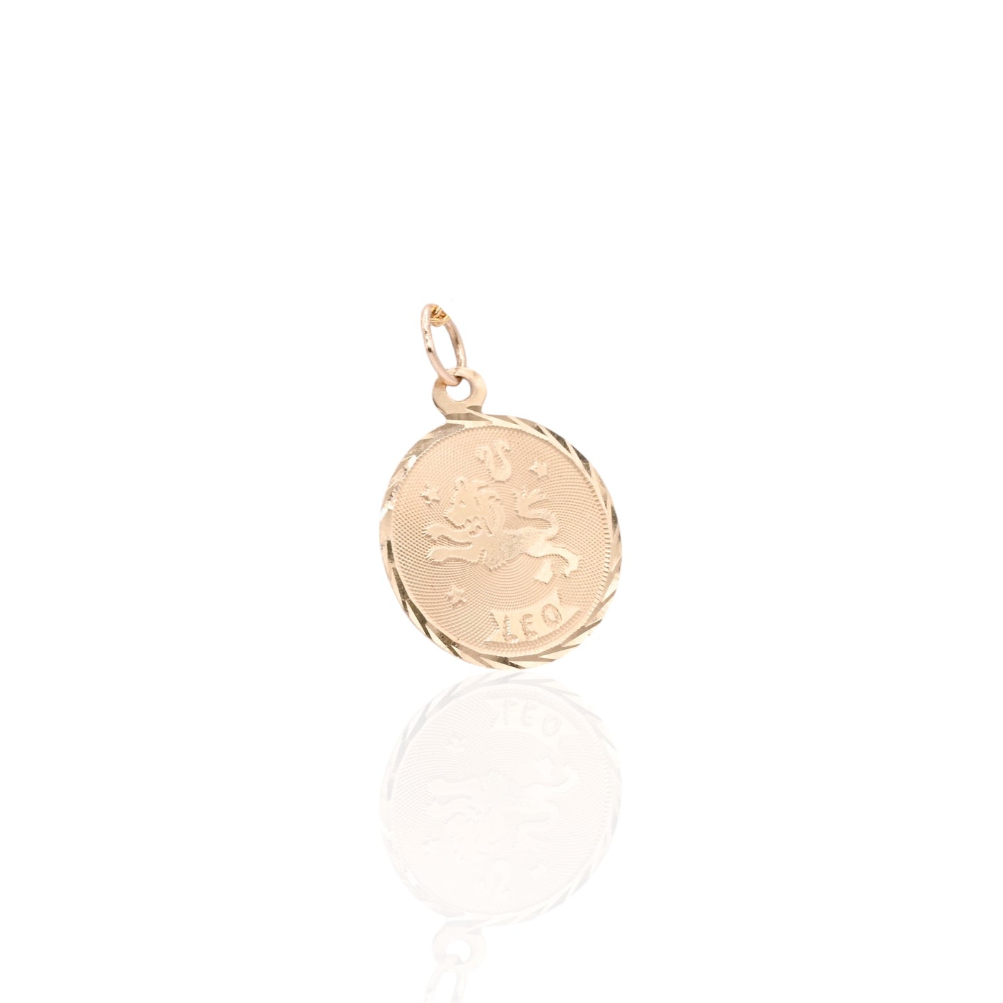 Round Leo Zodiac Pendant 14K Yellow Gold