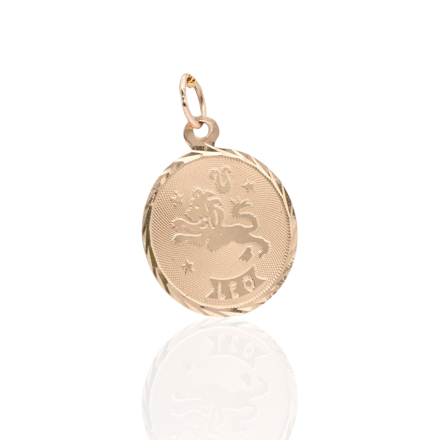 Round Leo Zodiac Pendant 14K Yellow Gold