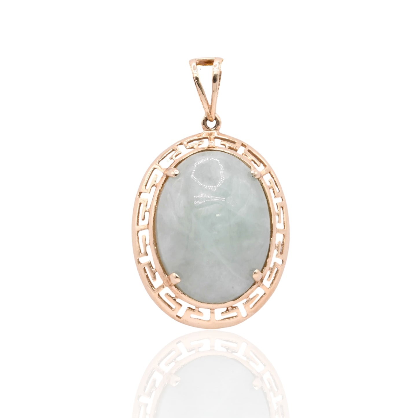 Oval Jade Pendant 14K Yellow Gold