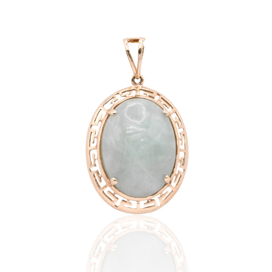 Oval Jade Pendant 14K Yellow Gold