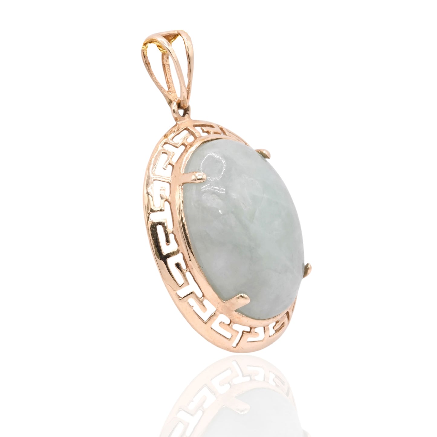 Oval Jade Pendant 14K Yellow Gold