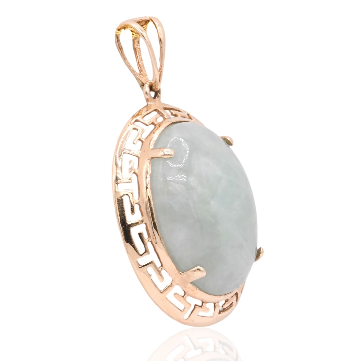 Oval Jade Pendant 14K Yellow Gold