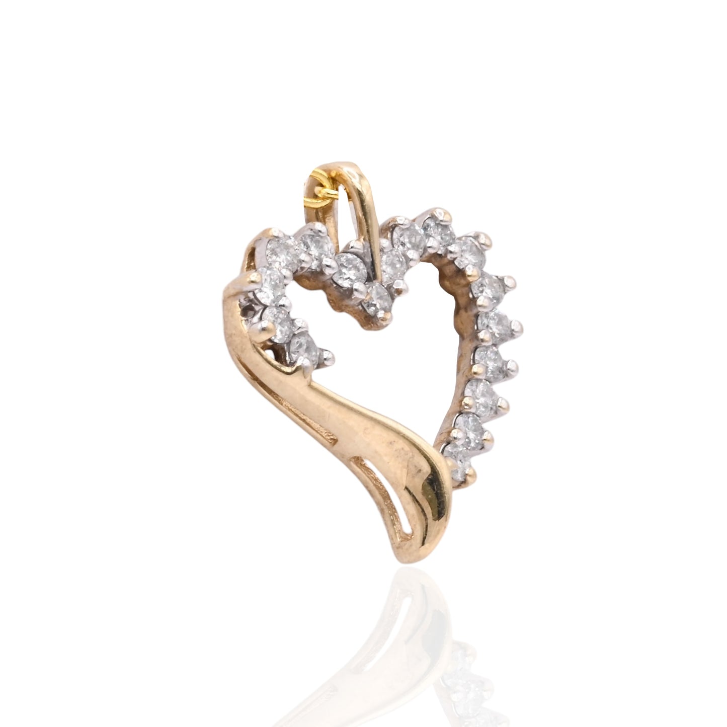 Antique-Style Diamond Open Heart Pendant 14K Yellow Gold 0.42cttw