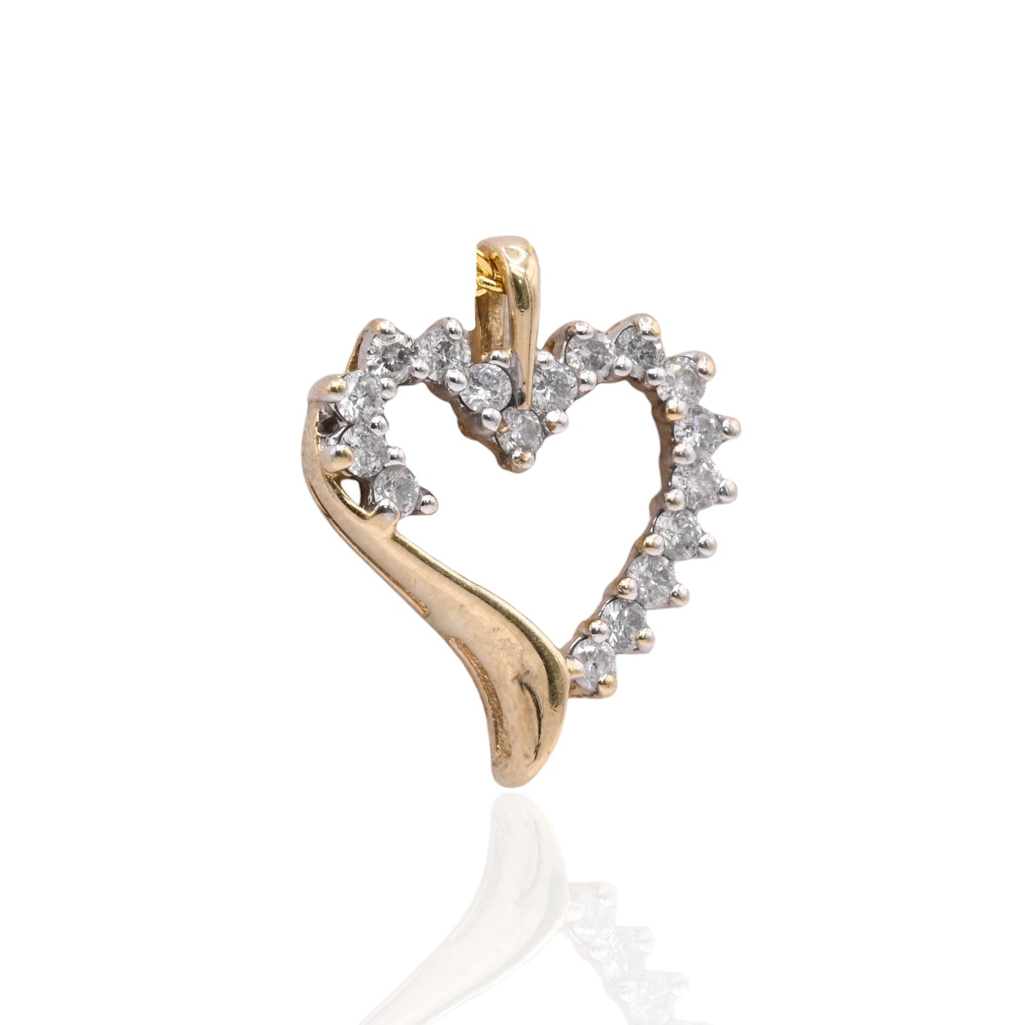 Antique-Style Diamond Open Heart Pendant 14K Yellow Gold 0.42cttw