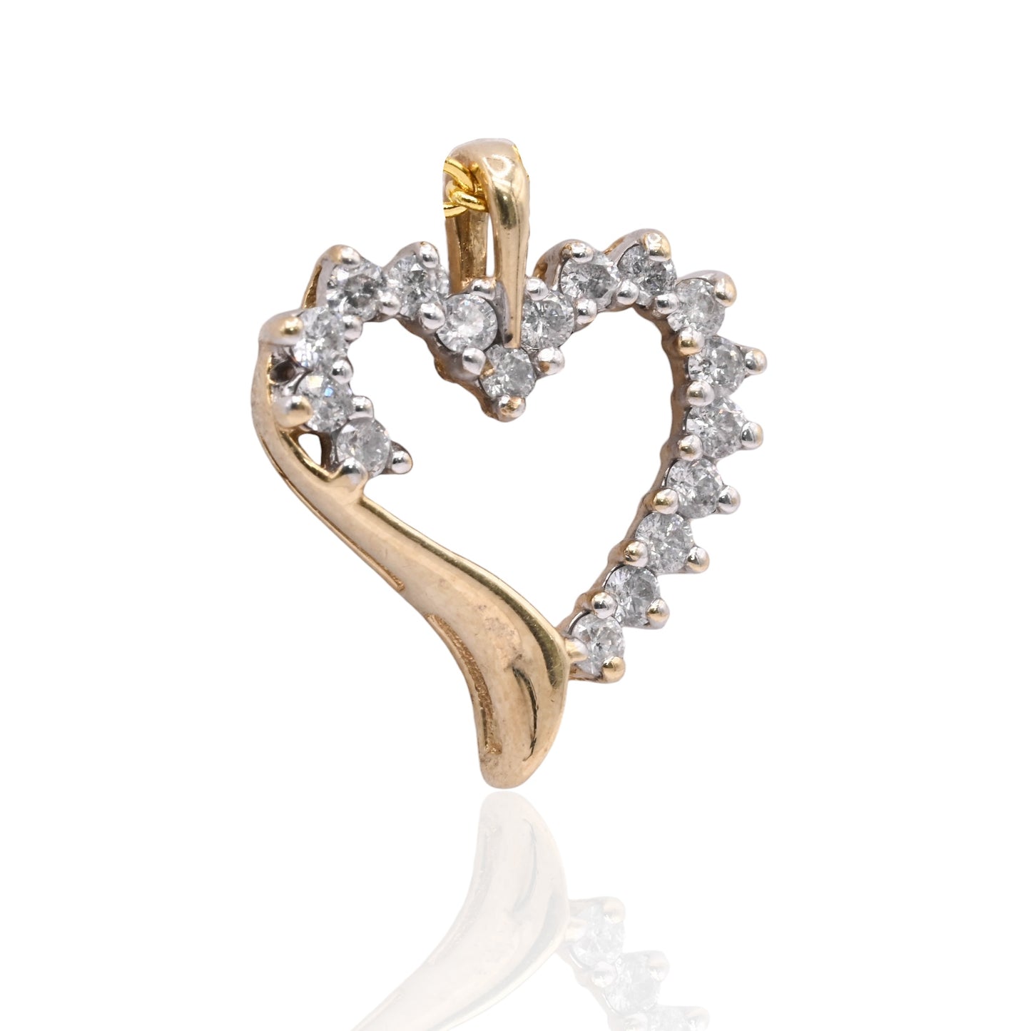 Antique-Style Diamond Open Heart Pendant 14K Yellow Gold 0.42cttw