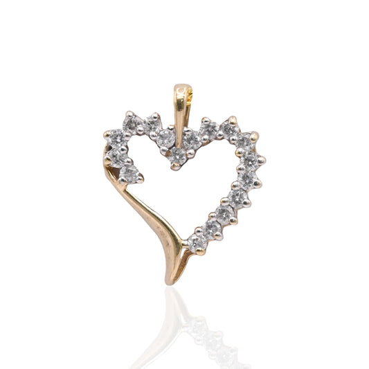 Antique-Style Diamond Open Heart Pendant 14K Yellow Gold 0.42cttw