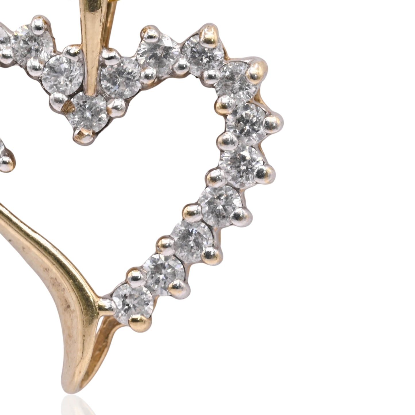 Antique-Style Diamond Open Heart Pendant 14K Yellow Gold 0.42cttw