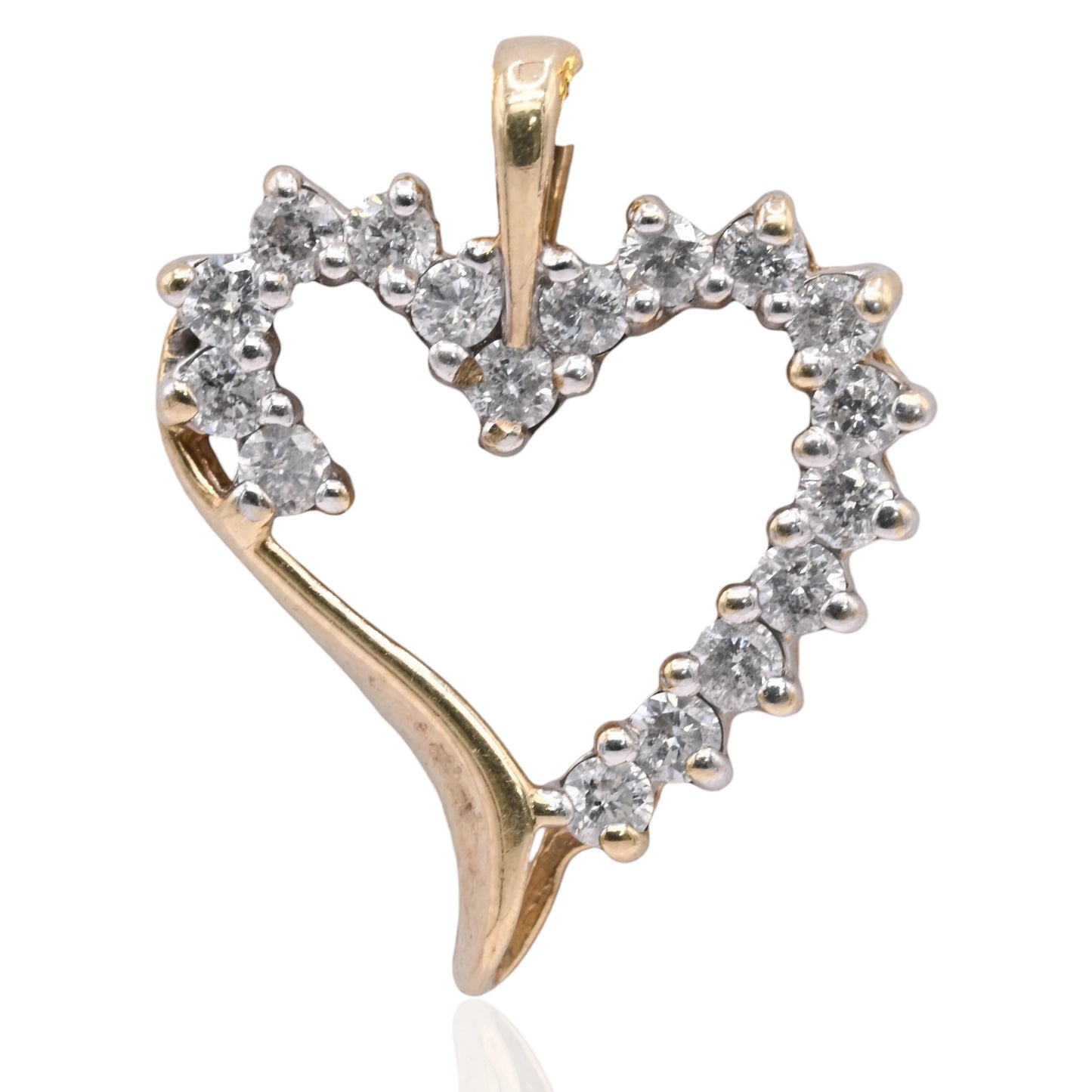 Antique-Style Diamond Open Heart Pendant 14K Yellow Gold 0.42cttw