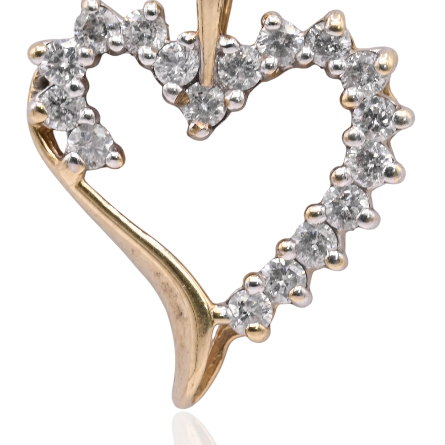 Antique-Style Diamond Open Heart Pendant 14K Yellow Gold 0.42cttw