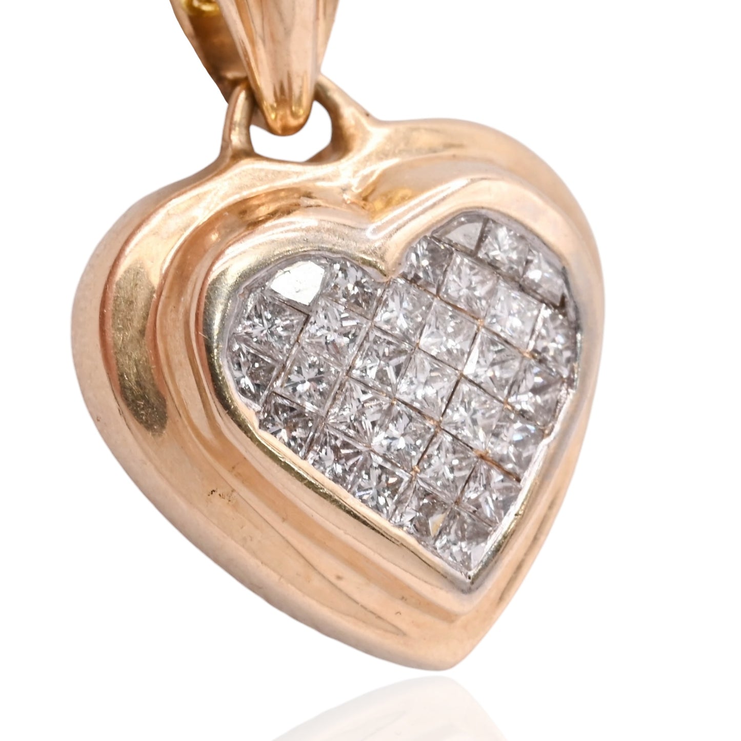 Princess Cut Diamond Heart Pendant 14K Yellow Gold with Floral Cutouts 0.232cttw