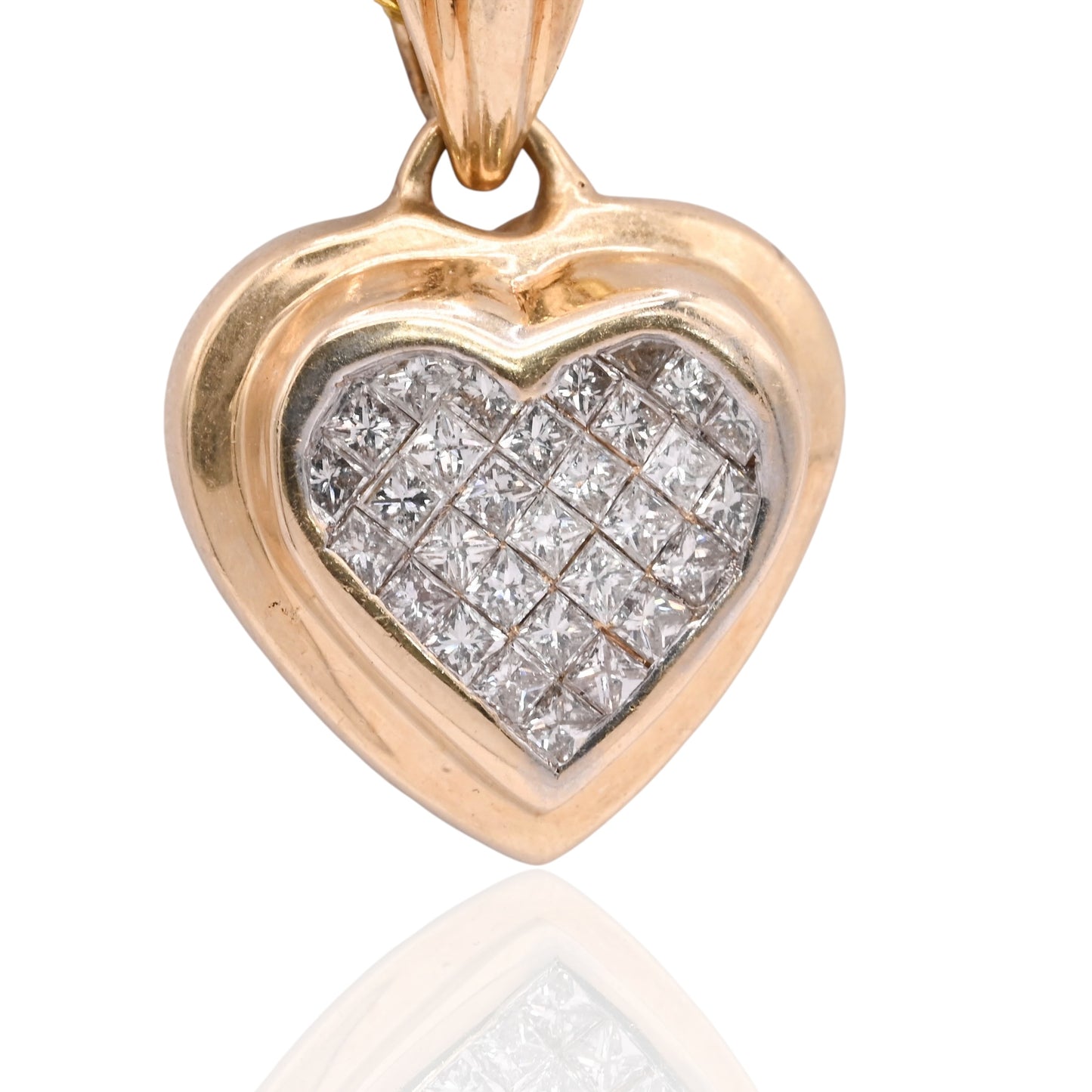 Princess Cut Diamond Heart Pendant 14K Yellow Gold with Floral Cutouts 0.232cttw