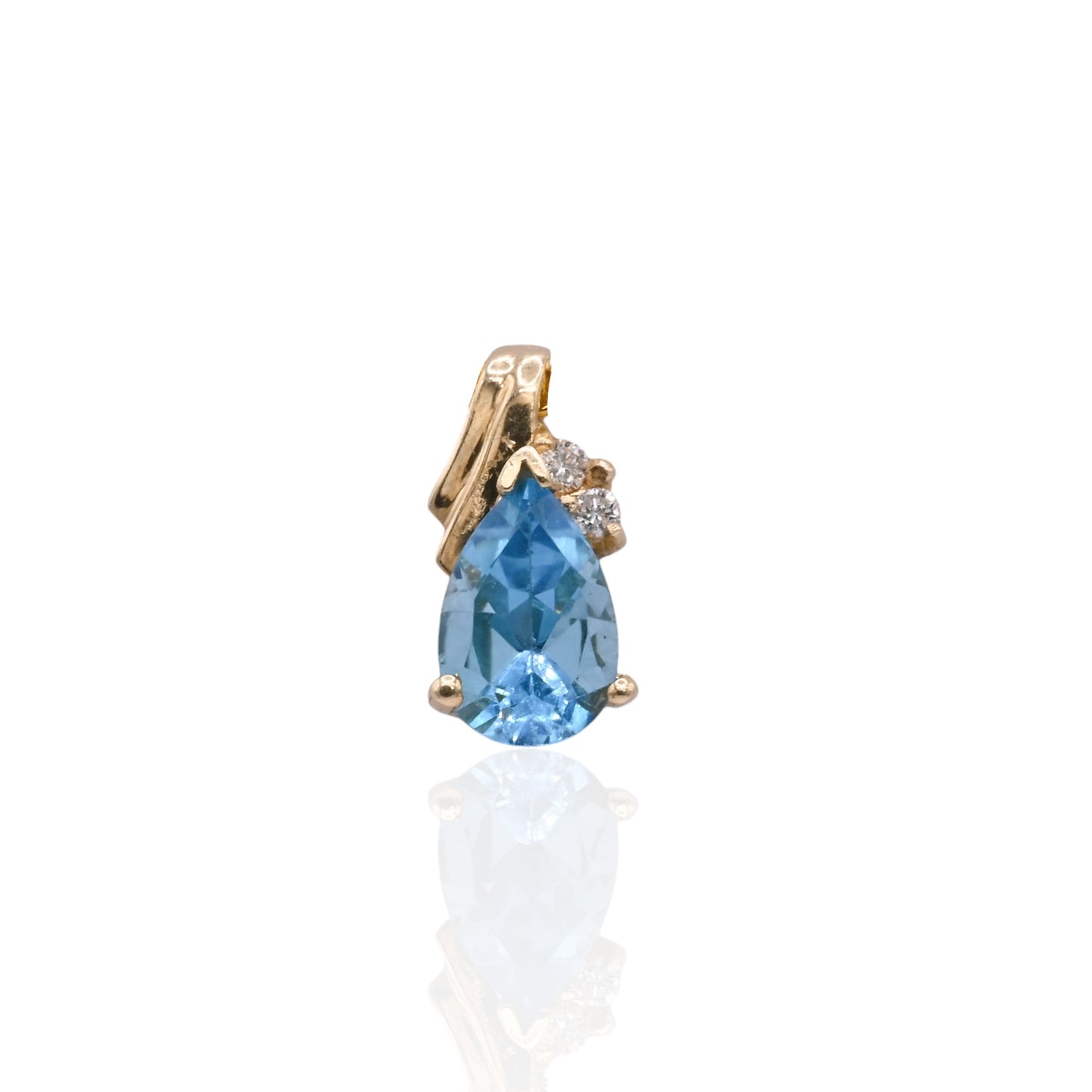 Pear-Shaped Blue Topaz Pendant with Side Diamonds 14K Yellow Gold