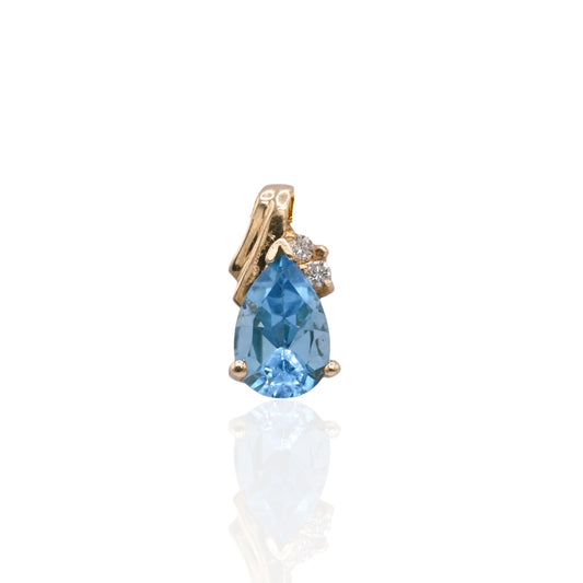Pear-Shaped Blue Topaz Pendant with Side Diamonds 14K Yellow Gold